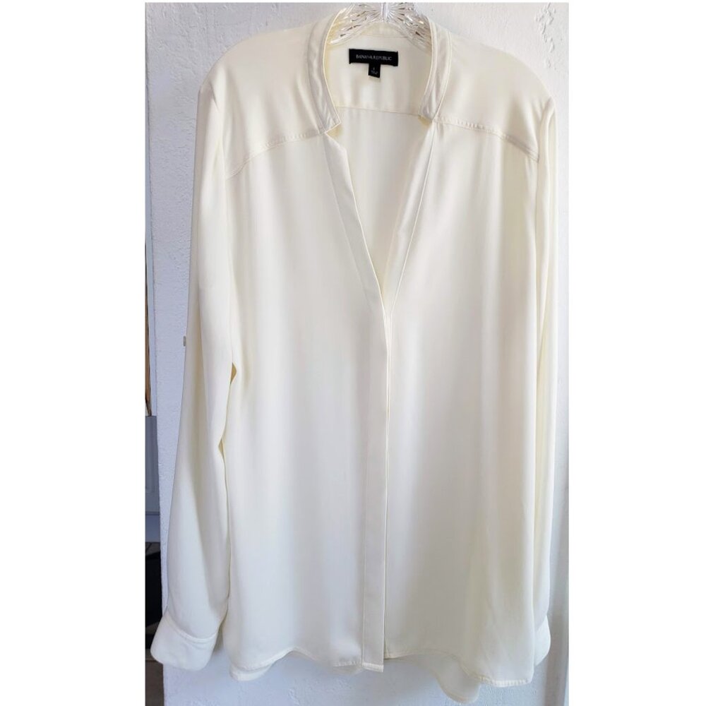 Banana Republic Sheer Ivory Long Flowy Blouse/Tunic Convertible Sleeve L